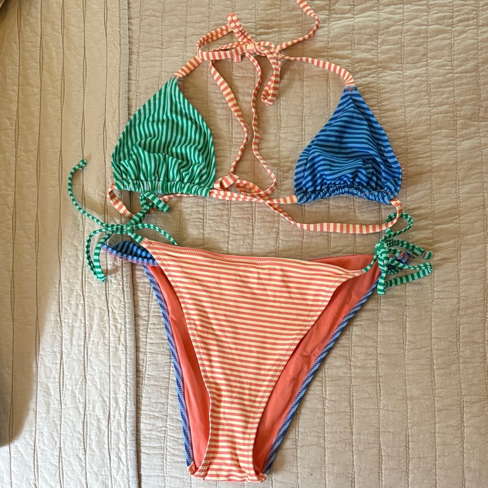 Aerie Coral and Green Bikini Set